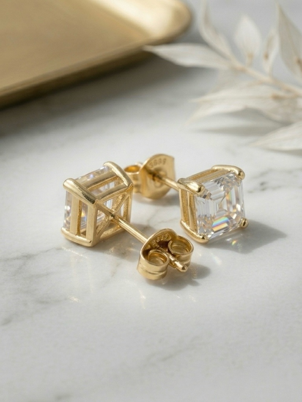 S925 Minimalist Moissanite Asscher Cut Square Studs - Picture 2 of 5